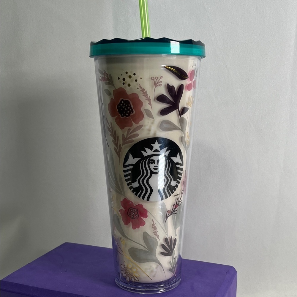 Starbucks  Harvest Floral Tumbler Cold Cup Straw Holds 24 oz